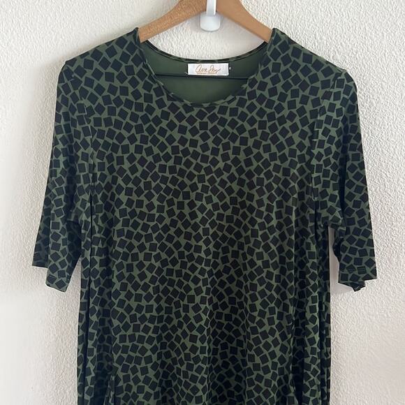 Ava Sky Fighting Eel Green Black Geometric Stretch Dress Medium - Picture 4 of 9
